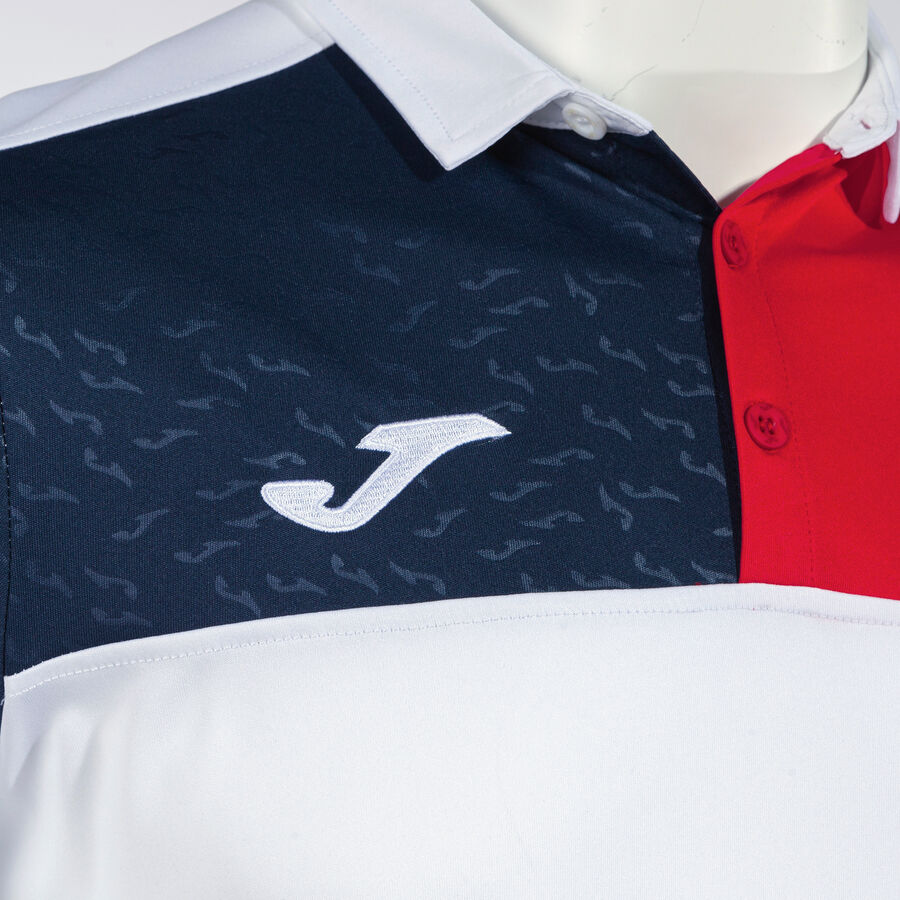Polo Manches Courtes Crew V - Blanc Rouge